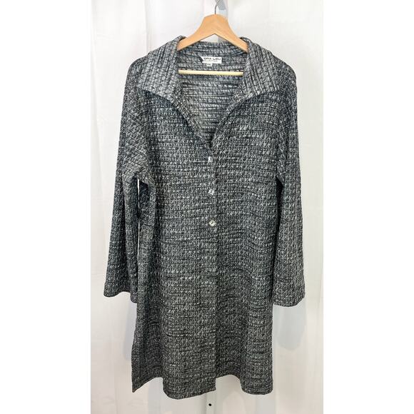 ANDRIA LIEU Size 2XL XXL Button Up Duster Jacket Textured Knit Gray - Picture 1 of 7